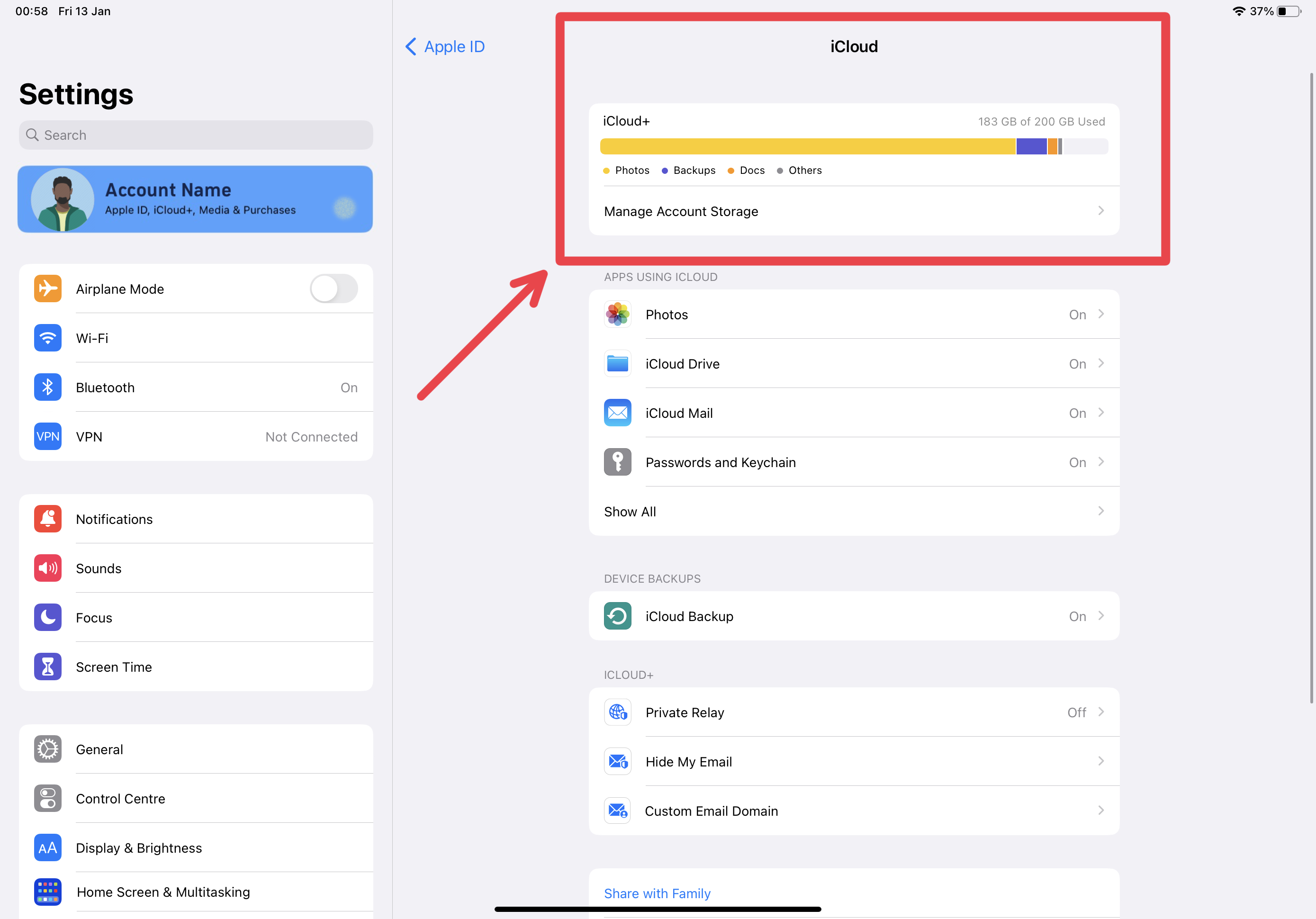 Image showing how to check iCloud free space